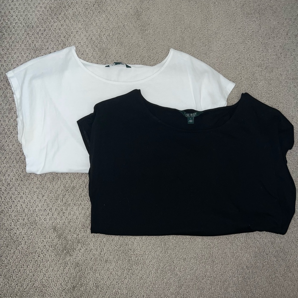 (Set of 2) Ralph Lauren Black and White Shirt Sleeve Top